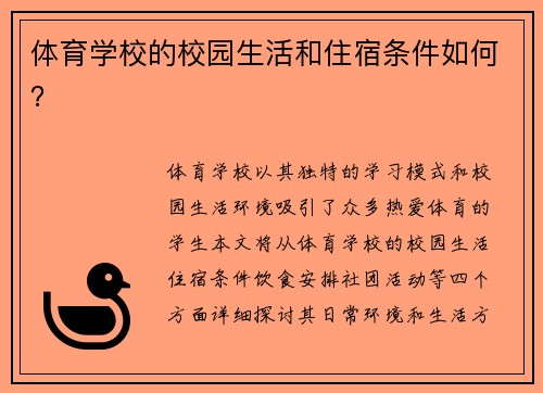 体育学校的校园生活和住宿条件如何？